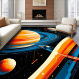 Ultra Soft Area Rug, Non Slip, Stain Resistant, Washable Area Rugs for Living Room, Bedroom, Solar System Themed Circle Mat(Orange)