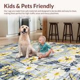 Ultra Soft Area Rug, Non Slip, Stain Resistant, Washable Area Rugs for Living Room, Bedroom, Subtle Earthy Floral Design(Gray)