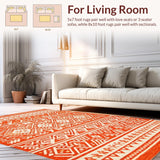 Ultra Soft Area Rug, Non Slip, Stain Resistant, Washable Area Rugs for Living Room, Bedroom, Classic Curved Line Decorative Accent(Orange)