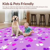 Ultra Soft Area Rug, Non Slip, Stain Resistant, Washable Area Rugs for Living Room, Bedroom, Whimsical Colorful Paw Print Aesthetic(Purple)