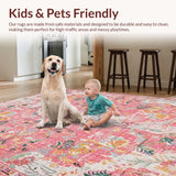 Ultra Soft Area Rug, Non Slip, Stain Resistant, Washable Area Rugs for Living Room, Bedroom, Trendy Boho Pastel Patterned Tapestry(Pink)