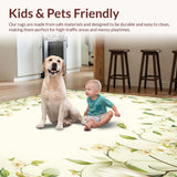 Ultra Soft Area Rug, Non Slip, Stain Resistant, Washable Area Rugs for Living Room, Bedroom, Botanical Bliss Floral Fusion(Ivory)
