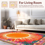 Ultra Soft Area Rug, Non Slip, Stain Resistant, Washable Area Rugs for Living Room, Bedroom, Playful Soft Round Sun Pattern(Orange)