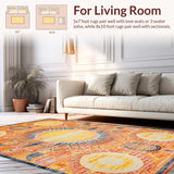 Ultra Soft Area Rug, Non Slip, Stain Resistant, Washable Area Rugs for Living Room, Bedroom, Eclectic Earthy Sunburst Aesthetic(Orange)