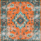 Ultra Soft Area Rug, Non Slip, Stain Resistant, Washable Area Rugs for Living Room, Bedroom, Eclectic Teal Medallion Fusion(Orange)