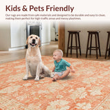 Ultra Soft Area Rug, Non Slip, Stain Resistant, Washable Area Rugs for Living Room, Bedroom, Floral Blossom Peach Rug with Elegant White Petals for Contemporary Home Decor(Orange)