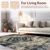 Ultra Soft Area Rug, Non Slip, Stain Resistant, Washable Area Rugs for Living Room, Bedroom, Rustic Vintage Tumbled Texture(Black)