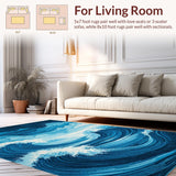 Ultra Soft Area Rug, Non Slip, Stain Resistant, Washable Area Rugs for Living Room, Bedroom, Serene Blue Tidal Texture(Blue)