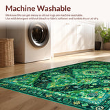 Ultra Soft Area Rug, Non Slip, Stain Resistant, Washable Area Rugs for Living Room, Bedroom, Boho Green Floral Nursery Non Slip Rug(Green)