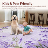Ultra Soft Area Rug, Non Slip, Stain Resistant, Washable Area Rugs for Living Room, Bedroom, Whimsical Lavender Nature Motif(Purple)