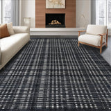 Ultra Soft Area Rug, Non Slip, Stain Resistant, Washable Area Rugs for Living Room, Bedroom, White Black Striped Rug(Black)