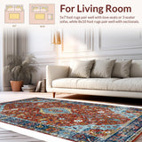 Ultra Soft Area Rug, Non Slip, Stain Resistant, Washable Area Rugs for Living Room, Bedroom, Tribal Earthy Geometric Harmony(Red)