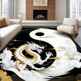 Ultra Soft Area Rug, Non Slip, Stain Resistant, Washable Area Rugs for Living Room, Bedroom, Intricate Asian Ethnic Design Element(Black)