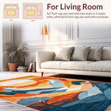 Ultra Soft Area Rug, Non Slip, Stain Resistant, Washable Area Rugs for Living Room, Bedroom, Stylish Ombre Mountain Scene(Orange)