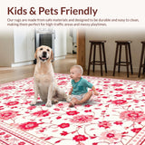 Ultra Soft Area Rug, Non Slip, Stain Resistant, Washable Area Rugs for Living Room, Bedroom, Vibrant Retro Blossom Design(White)