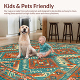 Ultra Soft Area Rug, Non Slip, Stain Resistant, Washable Area Rugs for Living Room, Bedroom, Eclectic Ethnic Geometric Tapestry(Orange)