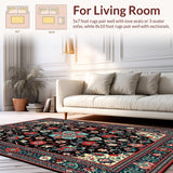 Ultra Soft Area Rug, Non Slip, Stain Resistant, Washable Area Rugs for Living Room, Bedroom, Chic Teal Ogee Design(Black)