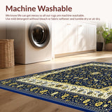 Ultra Soft Area Rug, Non Slip, Stain Resistant, Washable Area Rugs for Living Room, Bedroom, Vintage Modern Abstract with Deep Blue and Gold Accents(Blue)