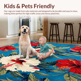Ultra Soft Area Rug, Non Slip, Stain Resistant, Washable Area Rugs for Living Room, Bedroom, Tropical Bloom Patio Area With Weather Resistant High Low Design(Blue)