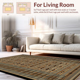 Ultra Soft Area Rug, Non Slip, Stain Resistant, Washable Area Rugs for Living Room, Bedroom, Artisanal Heritage Rustic Design(Brown)