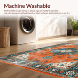 Ultra Soft Area Rug, Non Slip, Stain Resistant, Washable Area Rugs for Living Room, Bedroom, Contemporary Circular Distressed Motif(Orange)