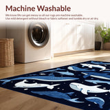 Ultra Soft Area Rug, Non Slip, Stain Resistant, Washable Area Rugs for Living Room, Bedroom, Whimsical Marine Animal Motif(Blue)
