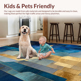 Ultra Soft Area Rug, Non Slip, Stain Resistant, Washable Area Rugs for Living Room, Bedroom, Celestial Fade Rug with Blue Gold Gradients and Polygonal Forms(Blue)