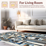 Ultra Soft Area Rug, Non Slip, Stain Resistant, Washable Area Rugs for Living Room, Bedroom, Art Deco Echo Rug: Black and White Linear Design(Blue)