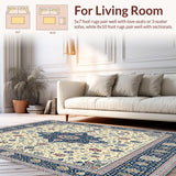 Ultra Soft Area Rug, Non Slip, Stain Resistant, Washable Area Rugs for Living Room, Bedroom, Harmony Embrace Non Slip Beige & Blue Medallion(Beige)