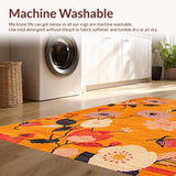 Ultra Soft Area Rug, Non Slip, Stain Resistant, Washable Area Rugs for Living Room, Bedroom, Lively Retro Floral Arrangement(Orange)