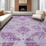 Ultra Soft Area Rug, Non Slip, Stain Resistant, Washable Area Rugs for Living Room, Bedroom, Stylish Curved Linear Motif(Purple)