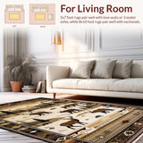 Ultra Soft Area Rug, Non Slip, Stain Resistant, Washable Area Rugs for Living Room, Bedroom, Rustic Lodge Animal Motifs(Brown)