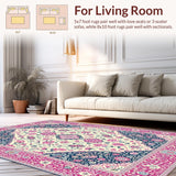 Ultra Soft Area Rug, Non Slip, Stain Resistant, Washable Area Rugs for Living Room, Bedroom, Chic Soft Blue Floral Pattern(White)