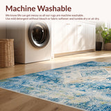 Ultra Soft Area Rug, Non Slip, Stain Resistant, Washable Area Rugs for Living Room, Bedroom, Distressed Vintage Abstract Geometric Area in Blue and Beige(Blue)