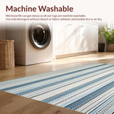 Ultra Soft Area Rug, Non Slip, Stain Resistant, Washable Area Rugs for Living Room, Bedroom, Farmhouse Braid Blue Beige Stripe Motif Rustic Woven(Blue)