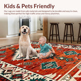 Ultra Soft Area Rug, Non Slip, Stain Resistant, Washable Area Rugs for Living Room, Bedroom, Tribal Distressed Ethnic Aesthetic(Red)