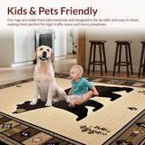 Ultra Soft Area Rug, Non Slip, Stain Resistant, Washable Area Rugs for Living Room, Bedroom, Cozy Cabin Bear Illustration(Beige)