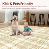Ultra Soft Area Rug, Non Slip, Stain Resistant, Washable Area Rugs for Living Room, Bedroom, Stylish Beige Tartan with Subtle Plaid Carved Design(Beige)