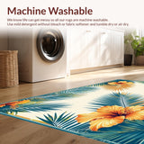 Ultra Soft Area Rug, Non Slip, Stain Resistant, Washable Area Rugs for Living Room, Bedroom, Lively Cream Orange Botanical Design(Orange)