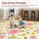 Ultra Soft Area Rug, Non Slip, Stain Resistant, Washable Area Rugs for Living Room, Bedroom, Whimsical Floral Rustic Charm(Pink)