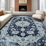 Ultra Soft Area Rug, Non Slip, Stain Resistant, Washable Area Rugs for Living Room, Bedroom, Rustic Ogee Pattern in Blue Hues(Blue)
