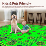 Ultra Soft Area Rug, Non Slip, Stain Resistant, Washable Area Rugs for Living Room, Bedroom, Rustic Multi-Color Clover Motif(Green)