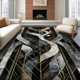 Ultra Soft Area Rug, Non Slip, Stain Resistant, Washable Area Rugs for Living Room, Bedroom, Striking Black and Gold Contrast(Black)