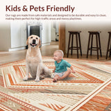 Ultra Soft Area Rug, Non Slip, Stain Resistant, Washable Area Rugs for Living Room, Bedroom, Geometric Diamond Stripe Earthy Beige Rich Terracotta(Orange)