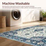 Ultra Soft Area Rug, Non Slip, Stain Resistant, Washable Area Rugs for Living Room, Bedroom, Eclectic Vintage Botanical Design(Blue)