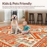Ultra Soft Area Rug, Non Slip, Stain Resistant, Washable Area Rugs for Living Room, Bedroom, Artistic Southwestern Textured Design(Orange)