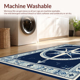 Ultra Soft Area Rug, Non Slip, Stain Resistant, Washable Area Rugs for Living Room, Bedroom, Coastal Nautical Compass Aesthetic(Blue)
