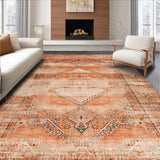 Ultra Soft Area Rug, Non Slip, Stain Resistant, Washable Area Rugs for Living Room, Bedroom, Elegant Ethnic Patterned Charm(Orange)