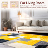 Ultra Soft Area Rug, Non Slip, Stain Resistant, Washable Area Rugs for Living Room, Bedroom, Vibrant Abstract Geometric Artwork(Yellow)