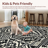 Ultra Soft Area Rug, Non Slip, Stain Resistant, Washable Area Rugs for Living Room, Bedroom, Rustic Bold Graphic Contrast Design(Black)